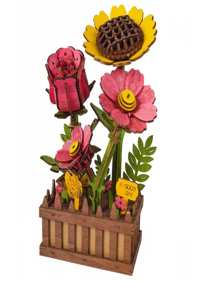 Gueiddi Wooden 3D Puzzles for Adults, 3D Wooden Puzzles House Warming Gift Hobby Kit Stem Home Decor (Wooden Flowers) - Image 1